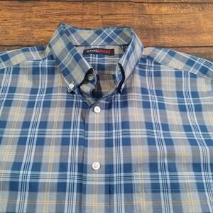 Travel Smart Long Sleeve‎ Button Down Shirt Men's Large Blue Plaid